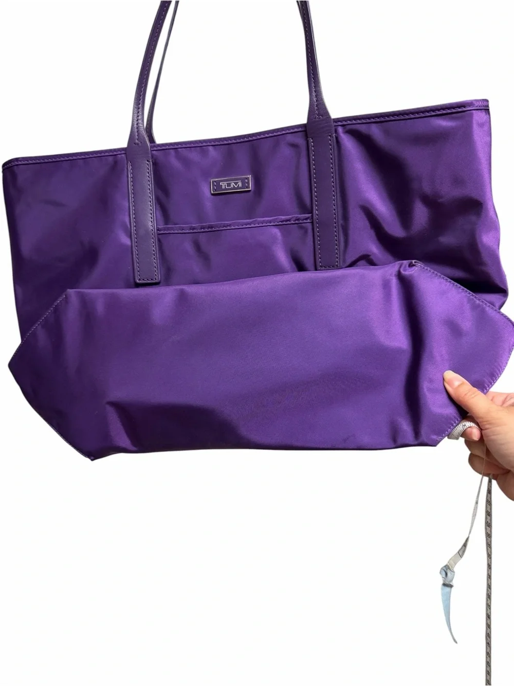 TUMI Voyageur Q Tote Purple Nylon Leather Straps Large Travel Shoulder Bag